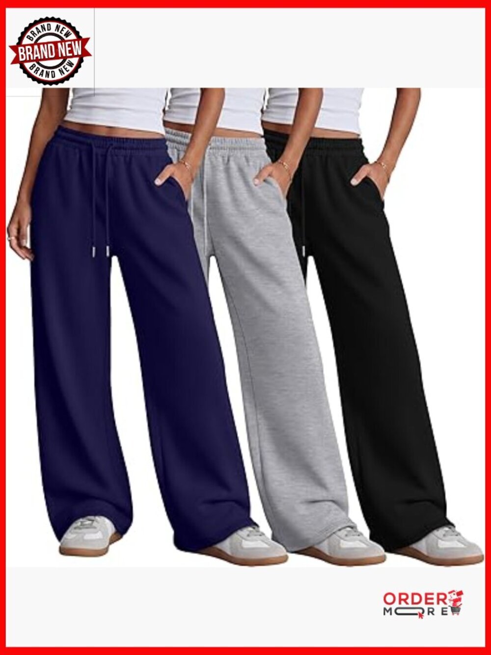 3 Pack Wide Leg Sweatpants Yoga Lounge Pants Cozy Drawstring with Pockets